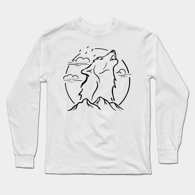 Wolf Howling Line Art Long Sleeve T-Shirt by Tebscooler